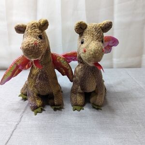 1998 Vintage TY Scorch Green Purple Dragon Plush Toy Beanie Babies Lot Of 2 toys
